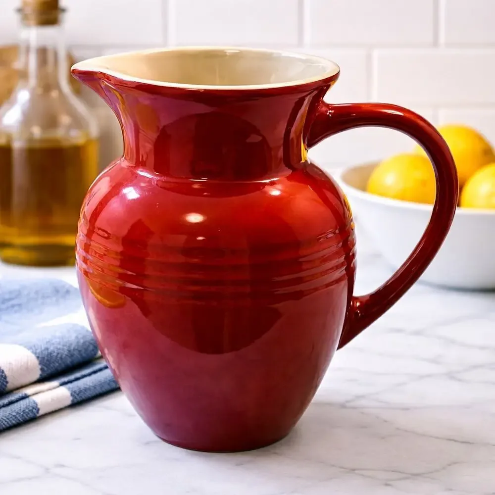Le Creuset Red Stoneware Pitcher 9” French Jug Vase